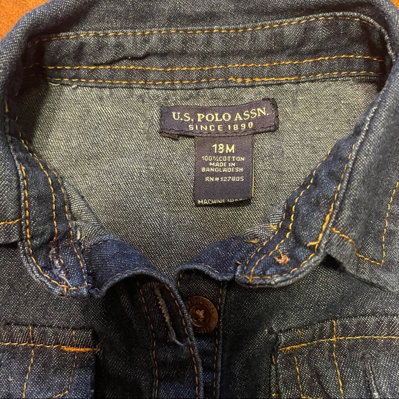 U.S. Polo Assn Baby Girl Denim Romper - Picture 9 of 11